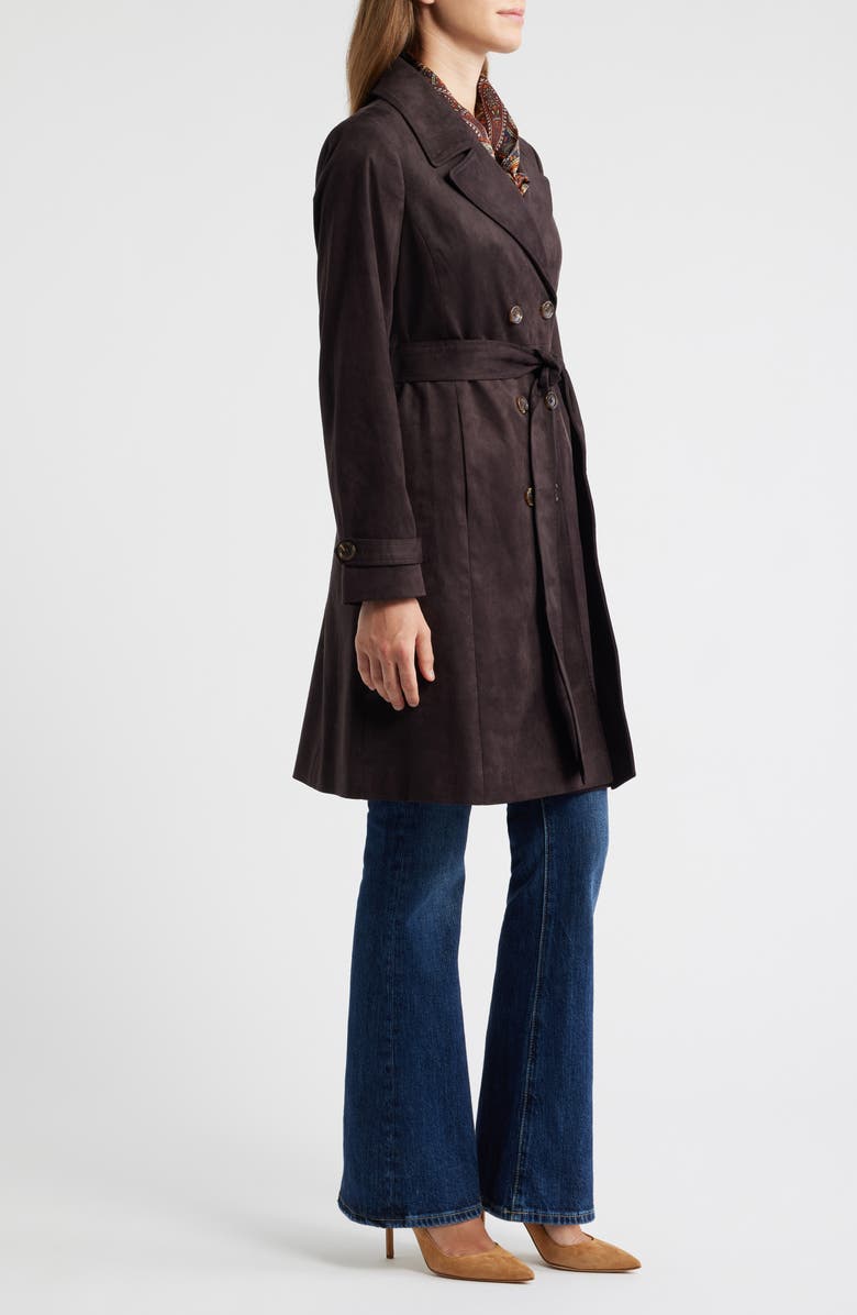 Tahari ASL Faux Suede Trench Coat, Alternate, color, Espresso