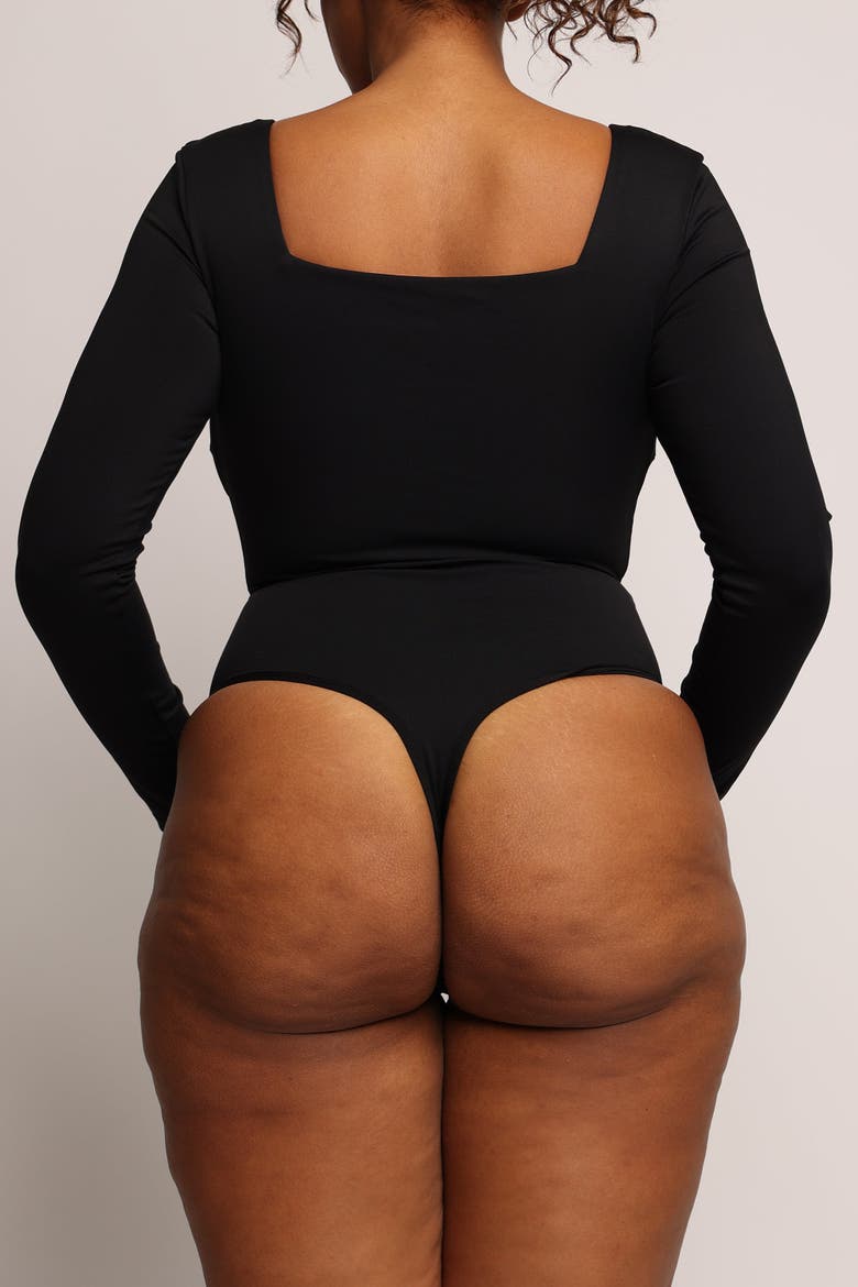 Shapewear Contour Long Sleeve Square Neck Bodysuit, Alternate, color, Jet
