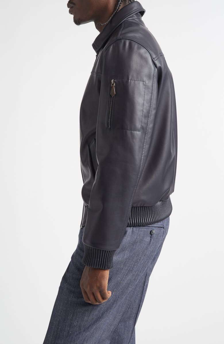 ISAIA Aviator Lambskin Leather Jacket, Alternate, color, Dark Blue