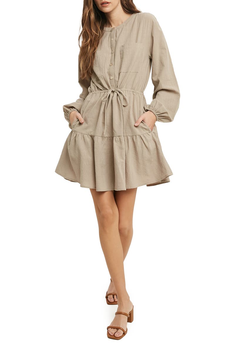 WISHLIST Long Sleeve Minidress, Main, color, Stone