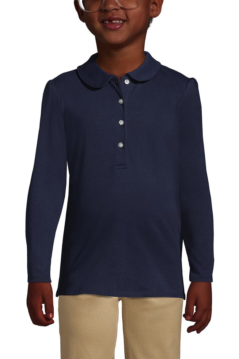 Girls Long Sleeve Peter Pan Collar Polo Shirt, Main, color, Classic Navy