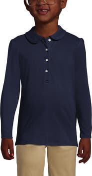 Lands' End Girls Long Sleeve Peter Pan Collar Polo Shirt