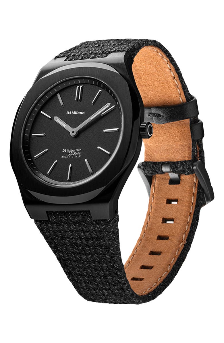 D1 Milano Ultra Thin Kevlar<sup>®</sup> Strap Watch, 39mm, Alternate, color, Black