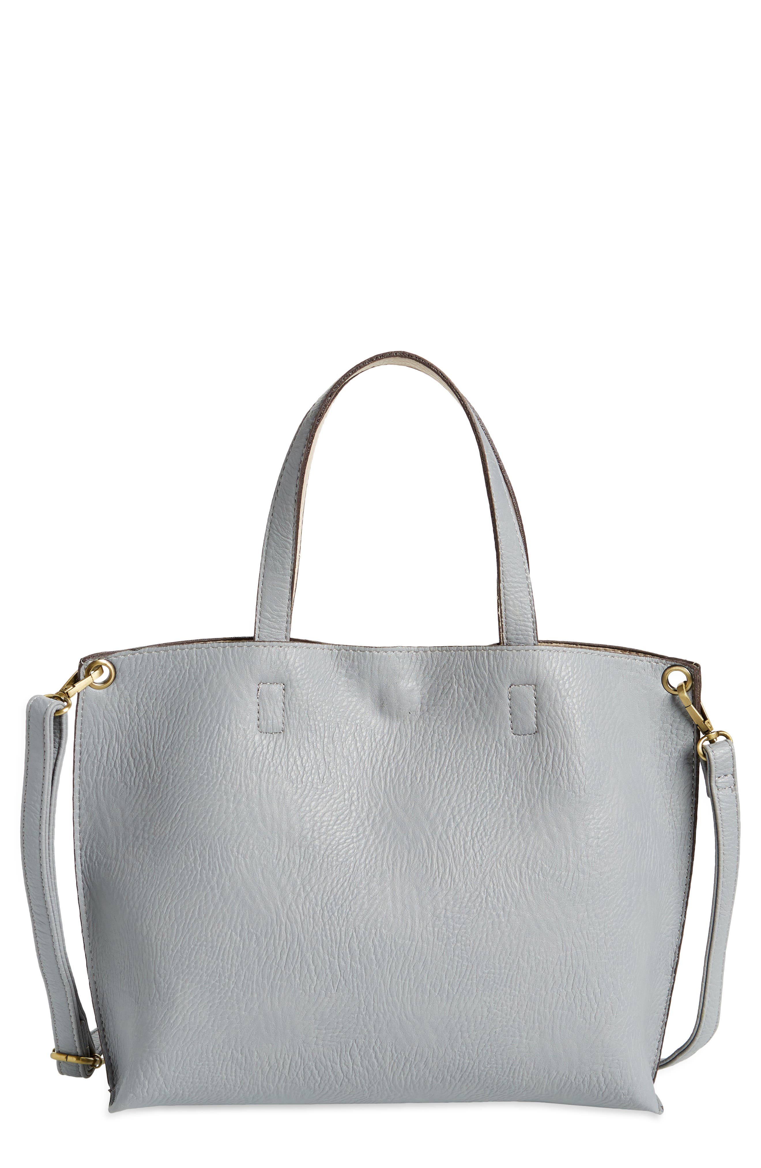 Mini Reversible Faux Leather Tote & Wristlet, Main, color, GREY/ BONE