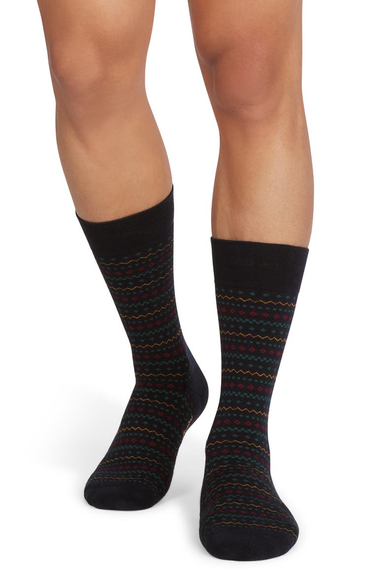 Bombas Micro Fair Isle Crew Socks, Alternate, color, Nightfall Navy