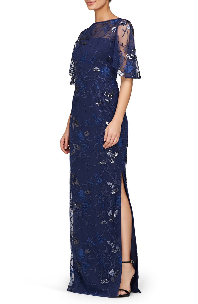 JS Collections Daphne Embroidered Sequin Column Gown, Alternate, color, Sapphire Navy