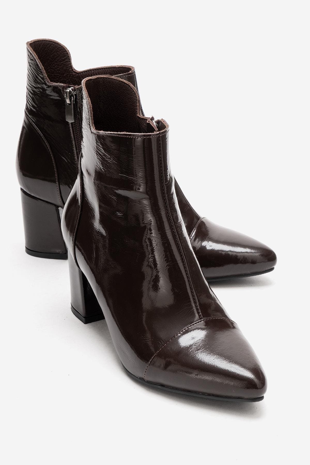 Gael Leather Block Heel Boot, Alternate, color, Brown Patent Leather
