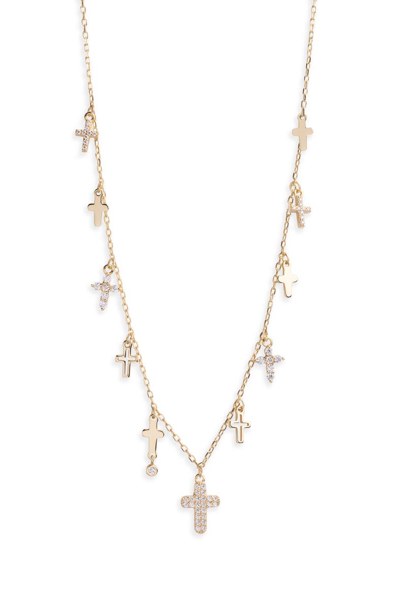 Argento Vivo Sterling Silver Cross Charm Necklace, Main, color, Gold