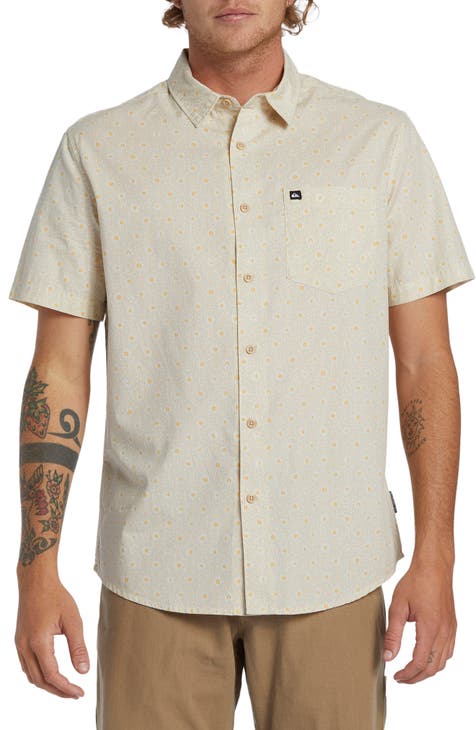 Apero Frond Print Short Sleeve Organic Cotton Button-Up Shirt