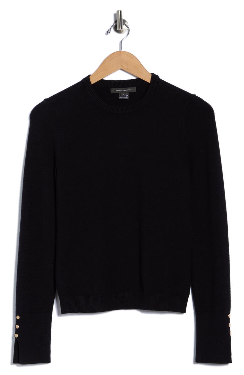 French Connection Split Cuff Crop Sweater, Alternate, color, Black