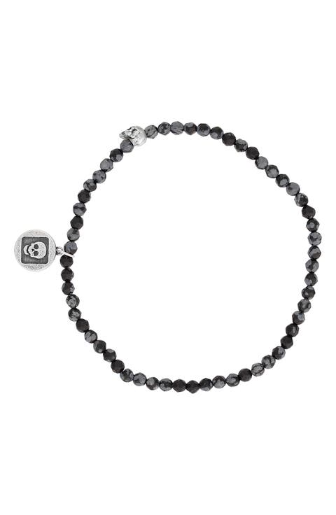 Skull Obsidian Beaded Stretch Bracelet