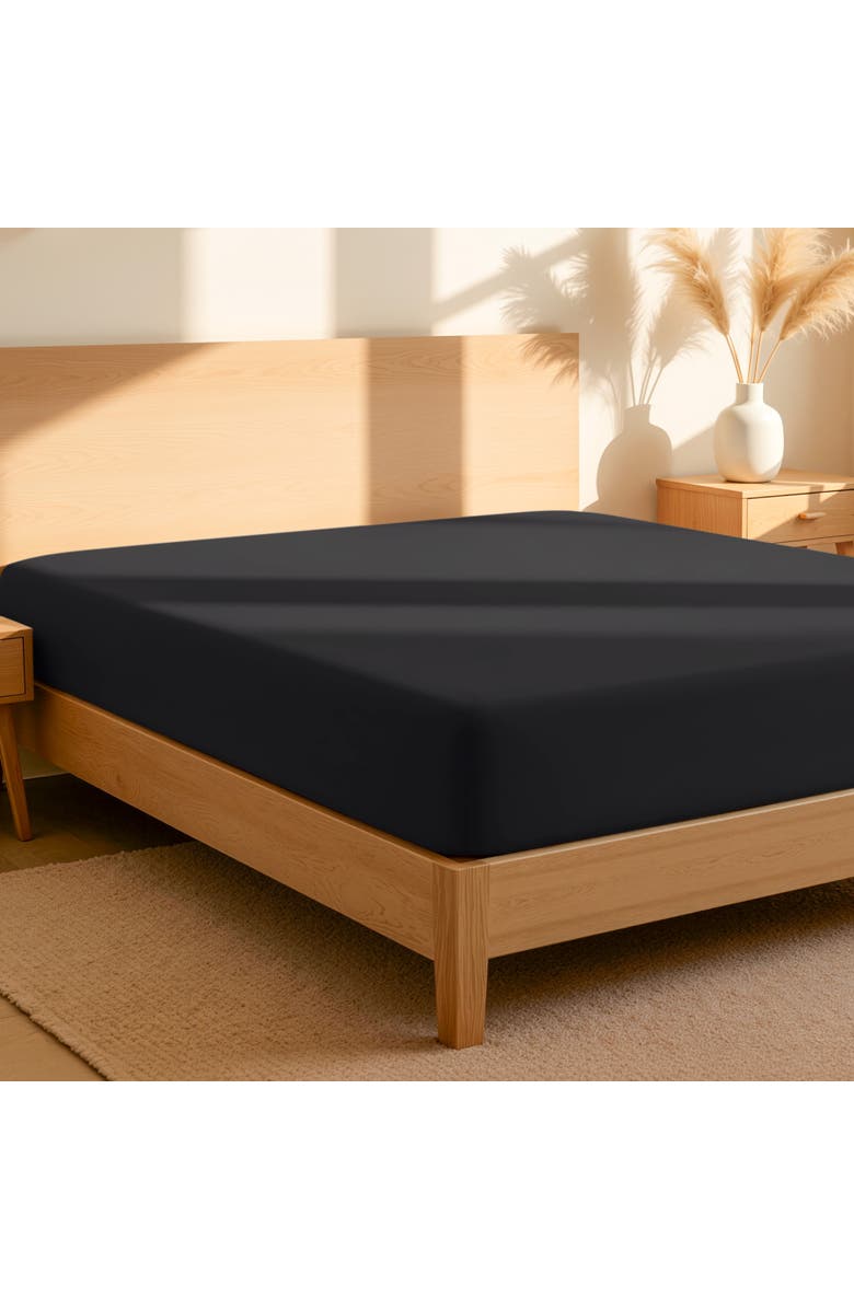 Bare Home 100% Organic Cotton Percale Cooling Fitted Sheet, Alternate, color, Black