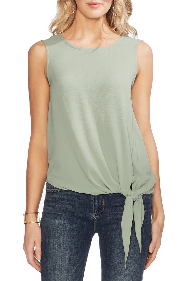 Sleeveless Tie Front Blouse, Main, color, SMOKED SAGE