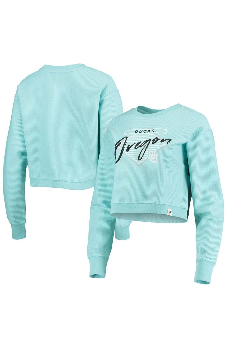 LEAGUE COLLEGIATE WEAR Women's League Collegiate Wear Light Blue Oregon Ducks Corded Timber Crop Pullover Sweatshirt, Main, color, 