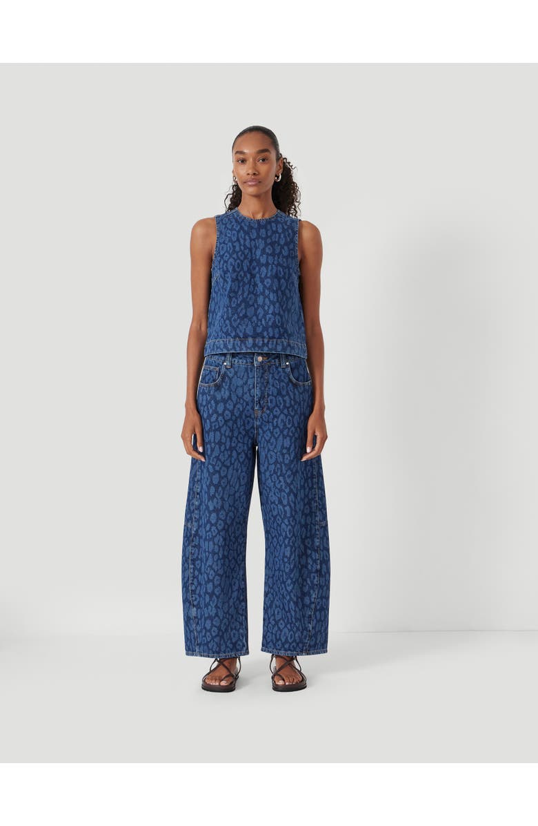 Hush Cropped Bree Horseshoe Barrel Leg Jeans, Alternate, color, Laser Leopard Print Mid Blue