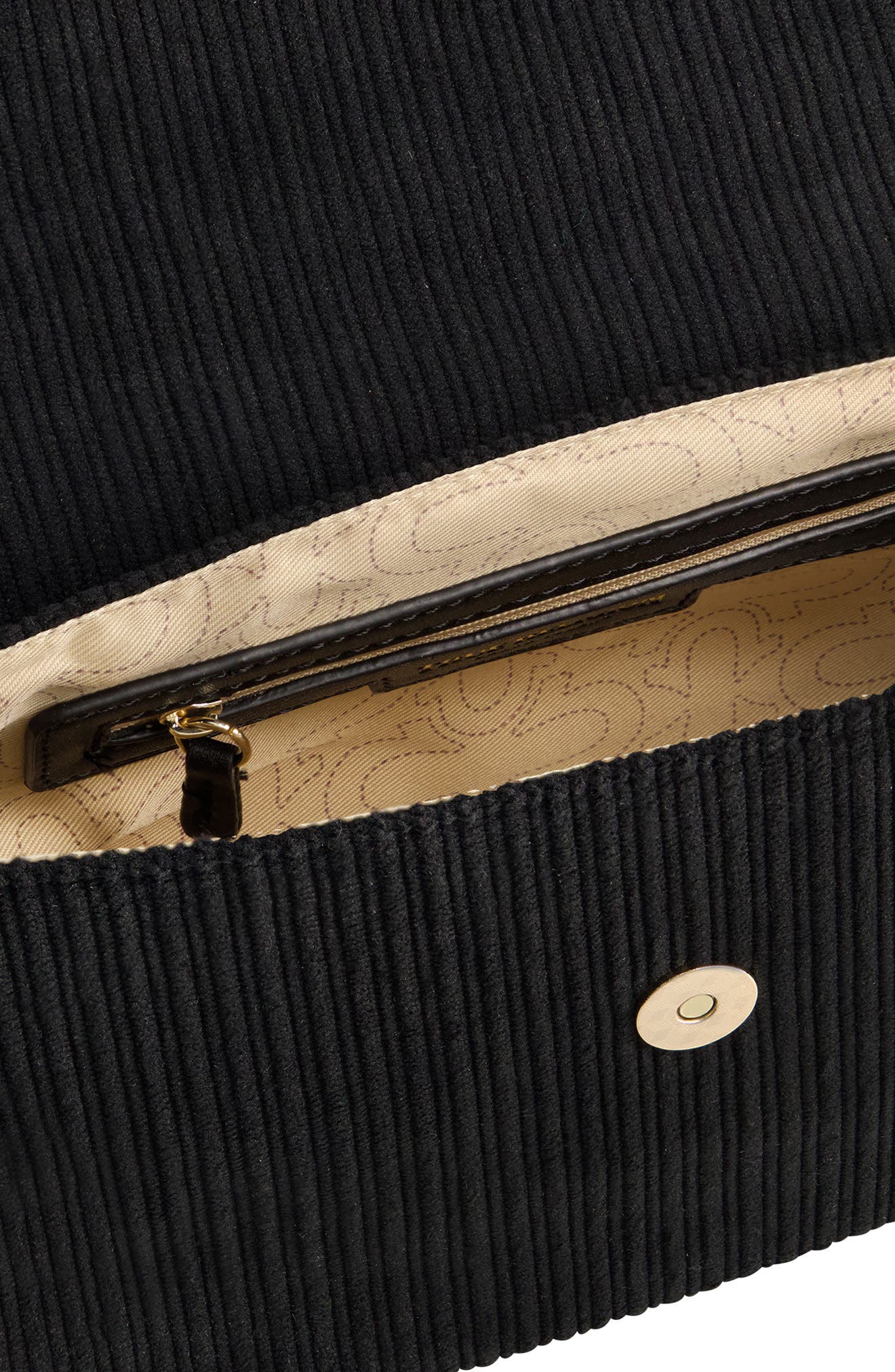 True Religion Corduroy Horseshoe Flap Bag, Alternate, color, Black