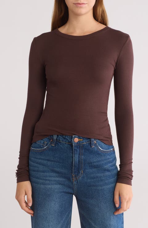 Long Sleeve Rib Knit T-Shirt
