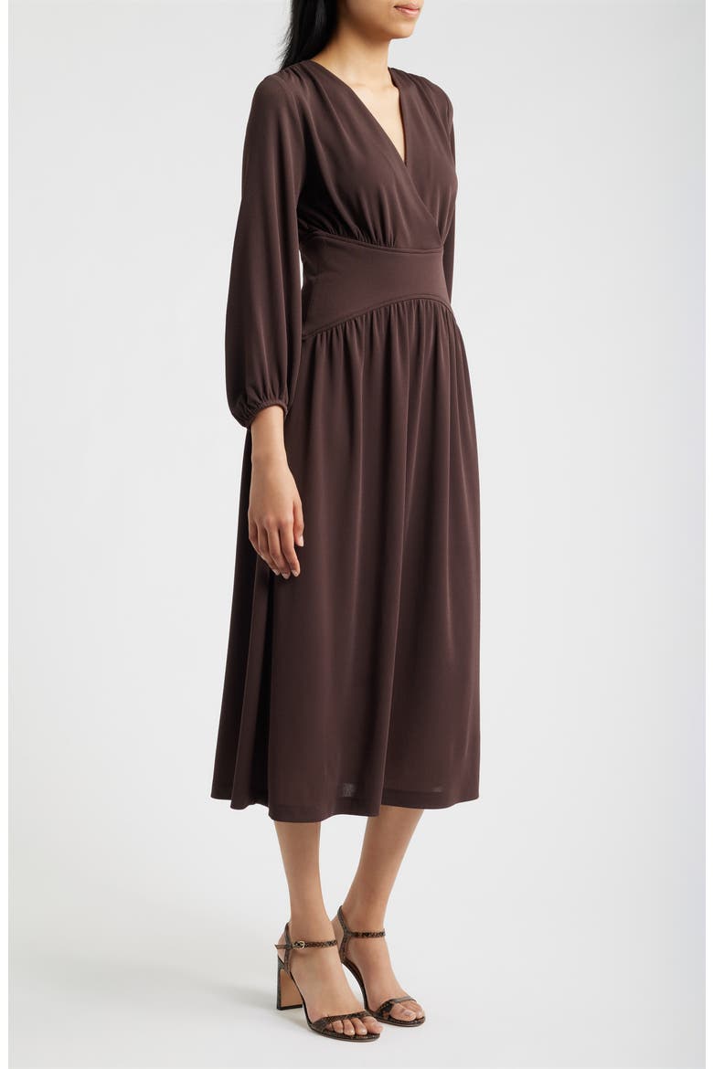 Blouson Sleeve Midi Dress, Alternate, color, MOLASSES