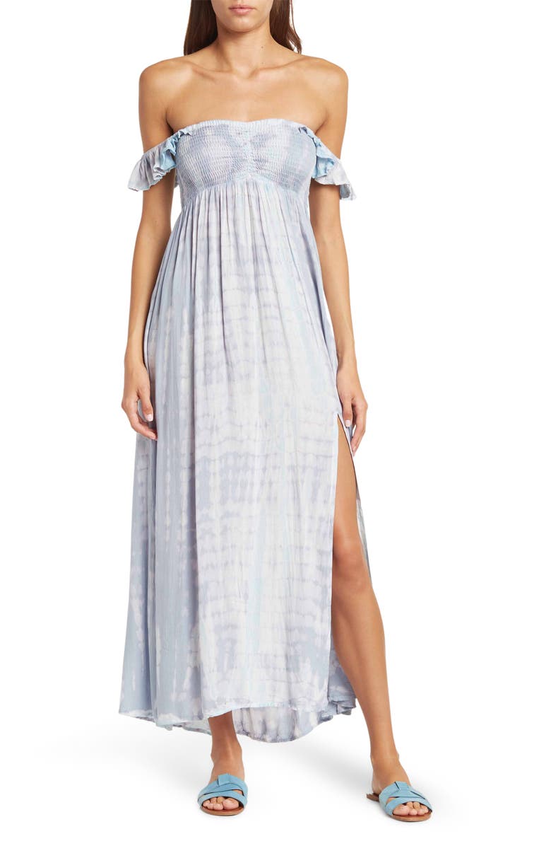 BOHO ME Smocked Maxi Dress with Slit, Main, color, 