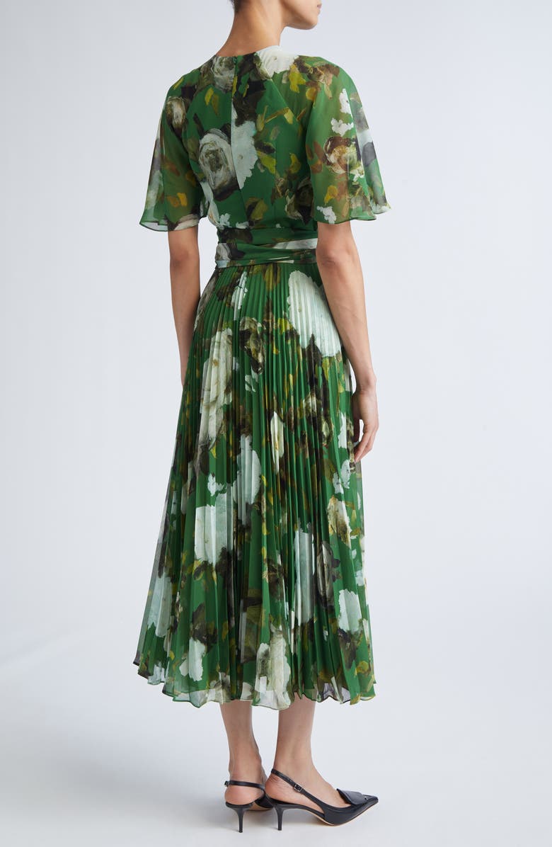 Erdem Floral Crêpe de Chine Midi Dress, Alternate, color, Painted Rose Olive