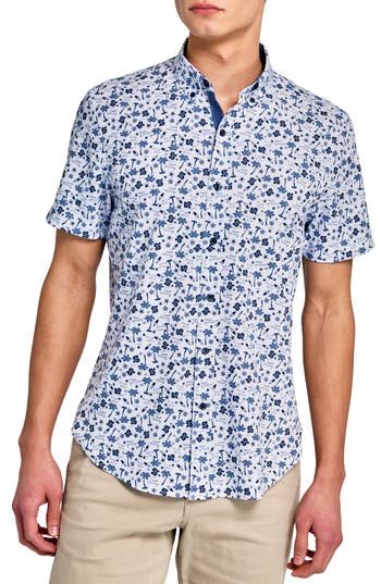 Construct Slim Fit 4-way Stretch Short Sleeve Button-up Shirt In Blue
