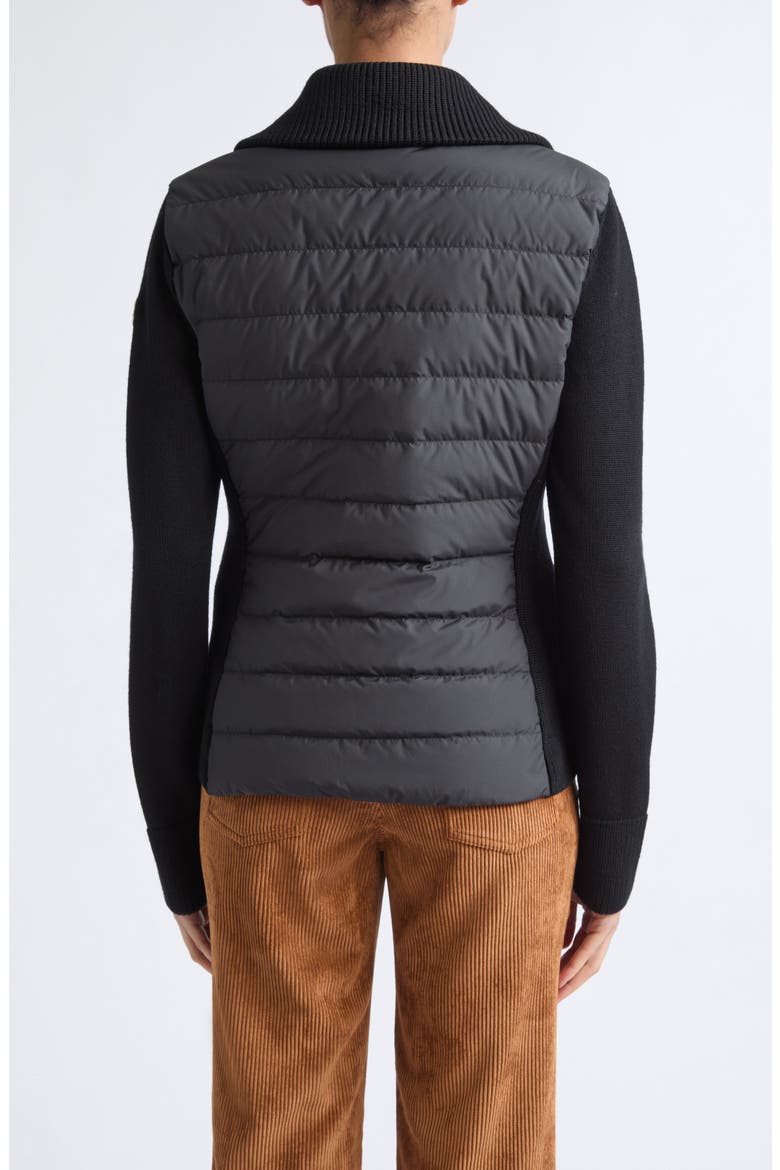 Mixed Media Quilted Zip Puffer Cardigan, Alternate, color, BLACK