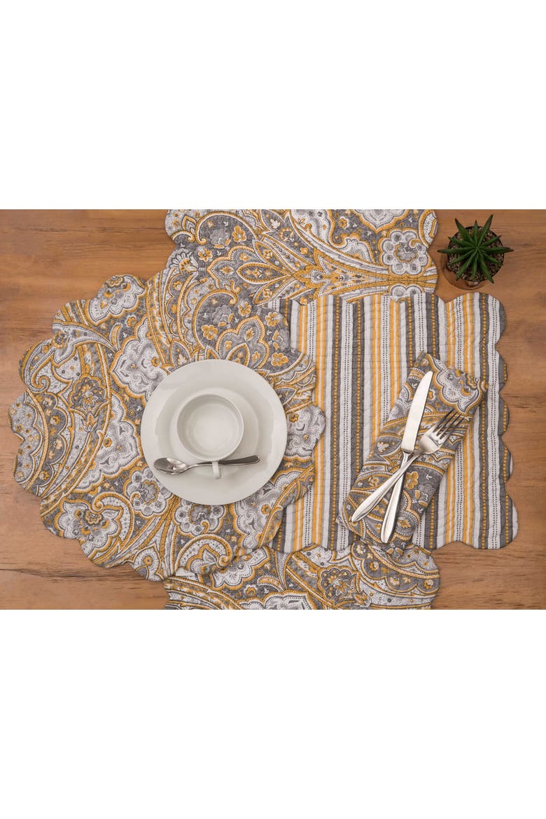 Shay Damask Round 100% Scalloped Edge Dining Placemats Set of 6 All Seasons, 17", Alternate, color, Orange