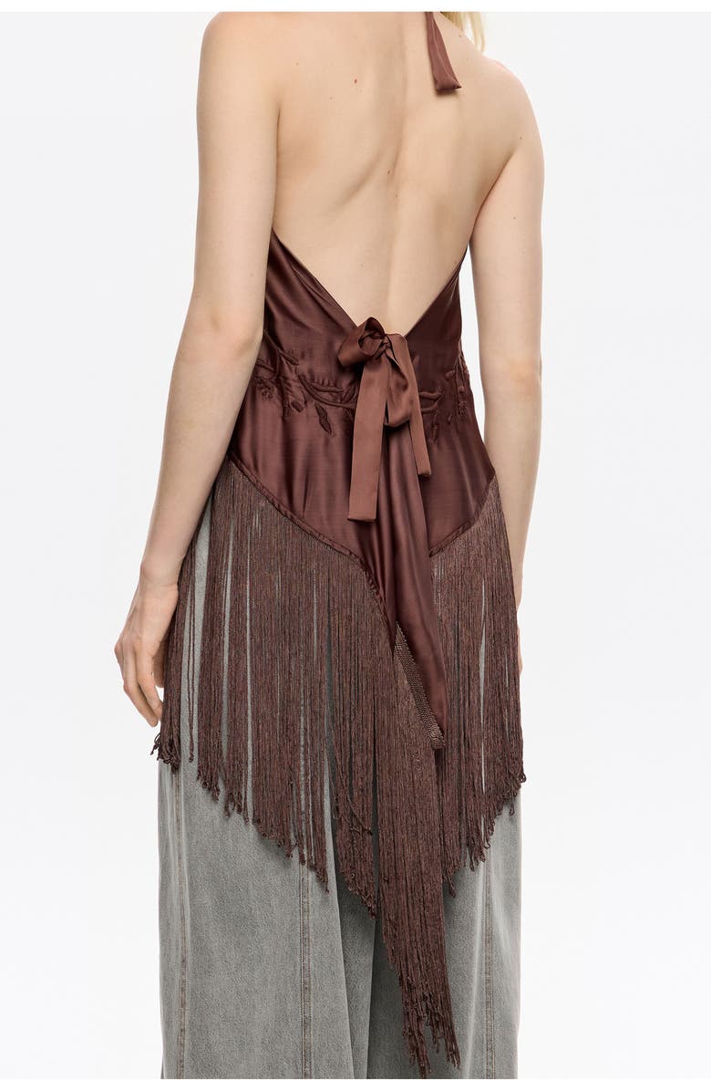 Bimba y Lola Embroidered Fringed Halter Top, Alternate, color, Brown