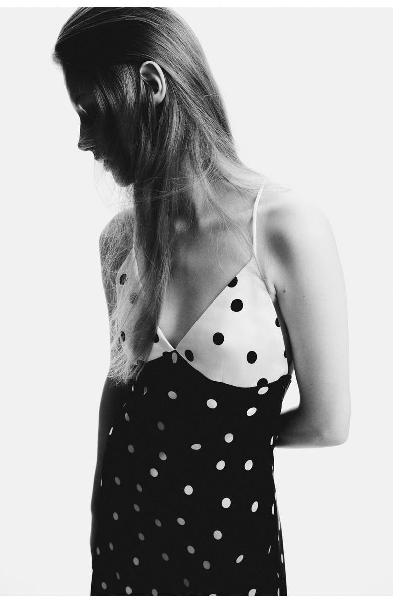 H&M Satin strappy dress, Main, color, Black/Dotted