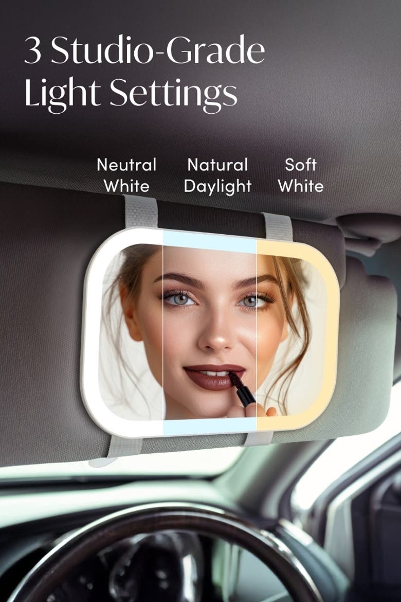 Juni 2 Lighted Car Visor Mirror, Alternate, color, White