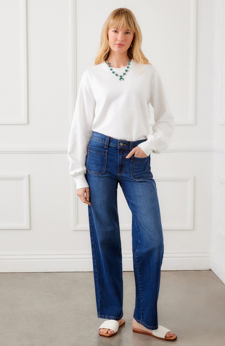 Karen Kane Long Sleeve French Terry Top, Alternate, color, White