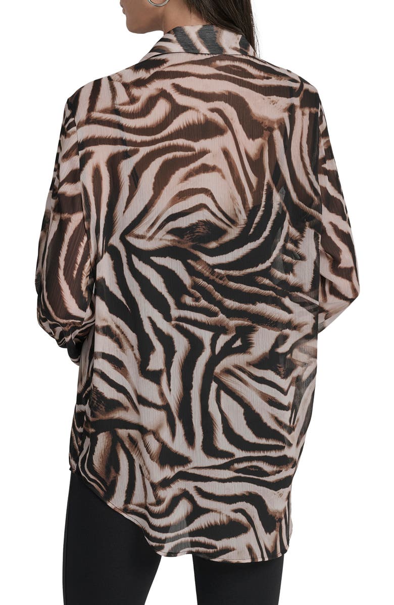 DKNY Floral Print Long Sleeve Chiffon Shirt, Alternate, color, Blurred Zebra