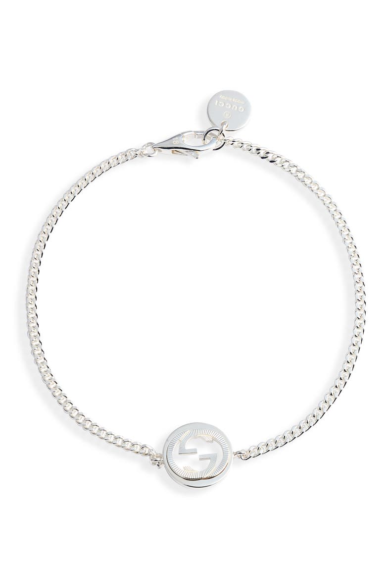 Interlocking G Sterling Silver Charm Bracelet, Main, color, SILVER