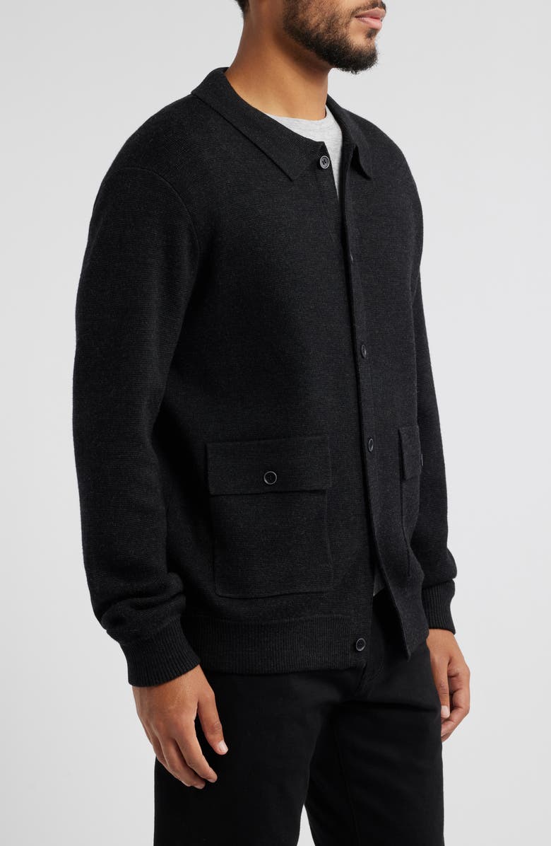 Robert Barakett Bristol Collared Merino Wool Milano Stitch Cardigan, Alternate, color, Black