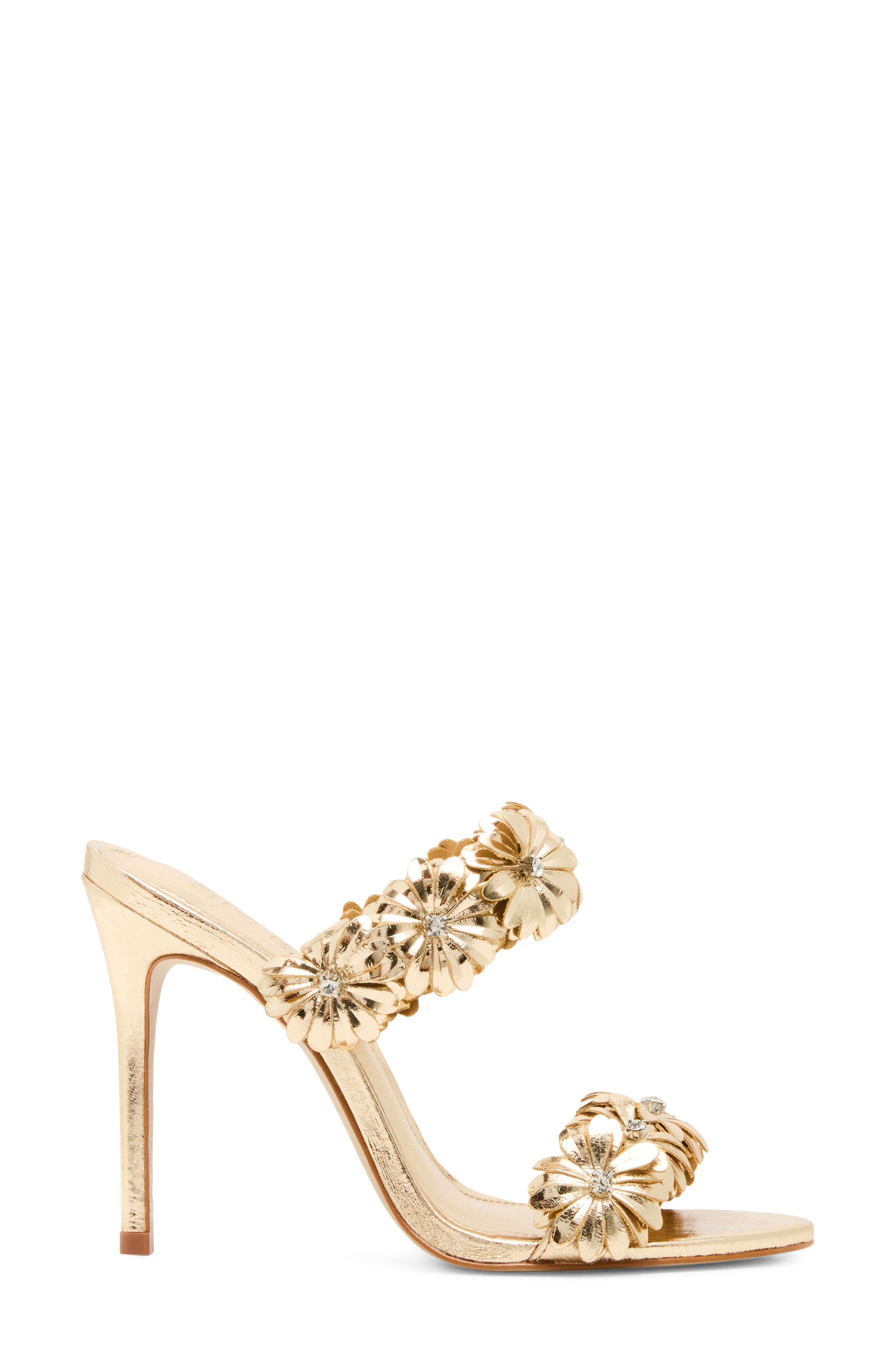 Steve Madden Sunshine Crystal Flower Sandal, Alternate, color, Gold Leather