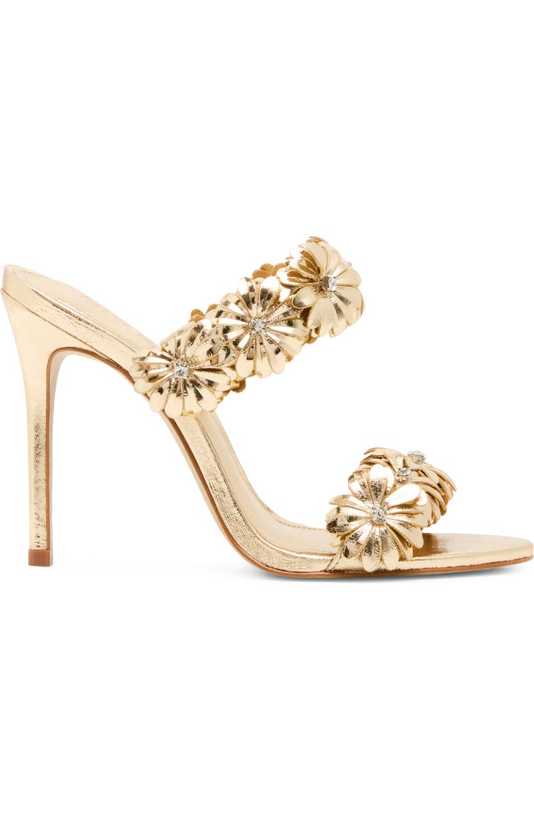 Steve Madden Sunshine Crystal Flower Sandal, Alternate, color, Gold Leather