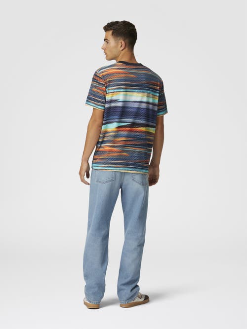 Missoni Cotton Crewneck T-shirt With Slub Zigzag Print In Blue