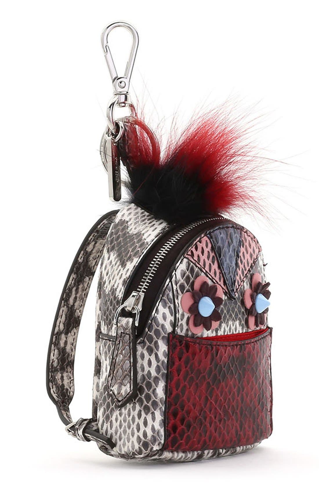 'Monster' Genuine Snakeskin with Genuine Fox Fur Trim Bag Charm, Alternate, color, NATURAL/RIBBES/ MULTI