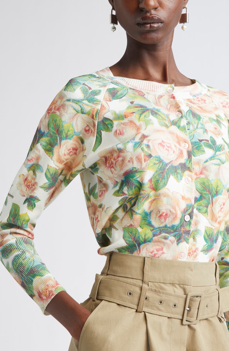 Simone Rocha Shrunken Floral Cardigan, Alternate, color, Rose