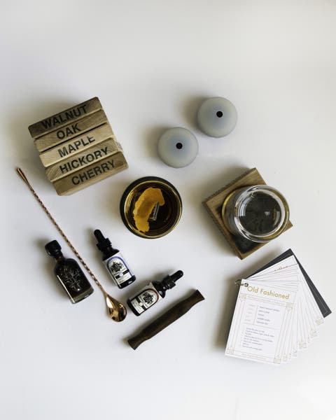 Old Fashioned Cocktail Smoker Kit with 5 Wood Chips for Cocktail Smoker, Barware, Bitters, Maple Syrup & Recipe Book/Videos