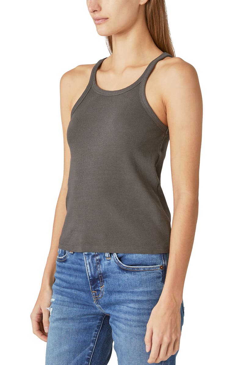 Lucky Brand Essential Cotton Rib Tank, Alternate, color, Raven