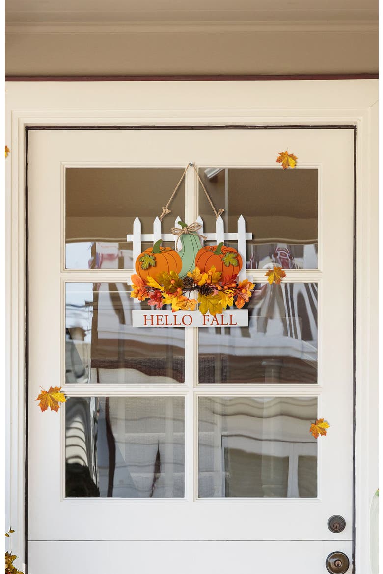 Fall Wooden Patch with Floral Door Hanger, Alternate, color, Orange
