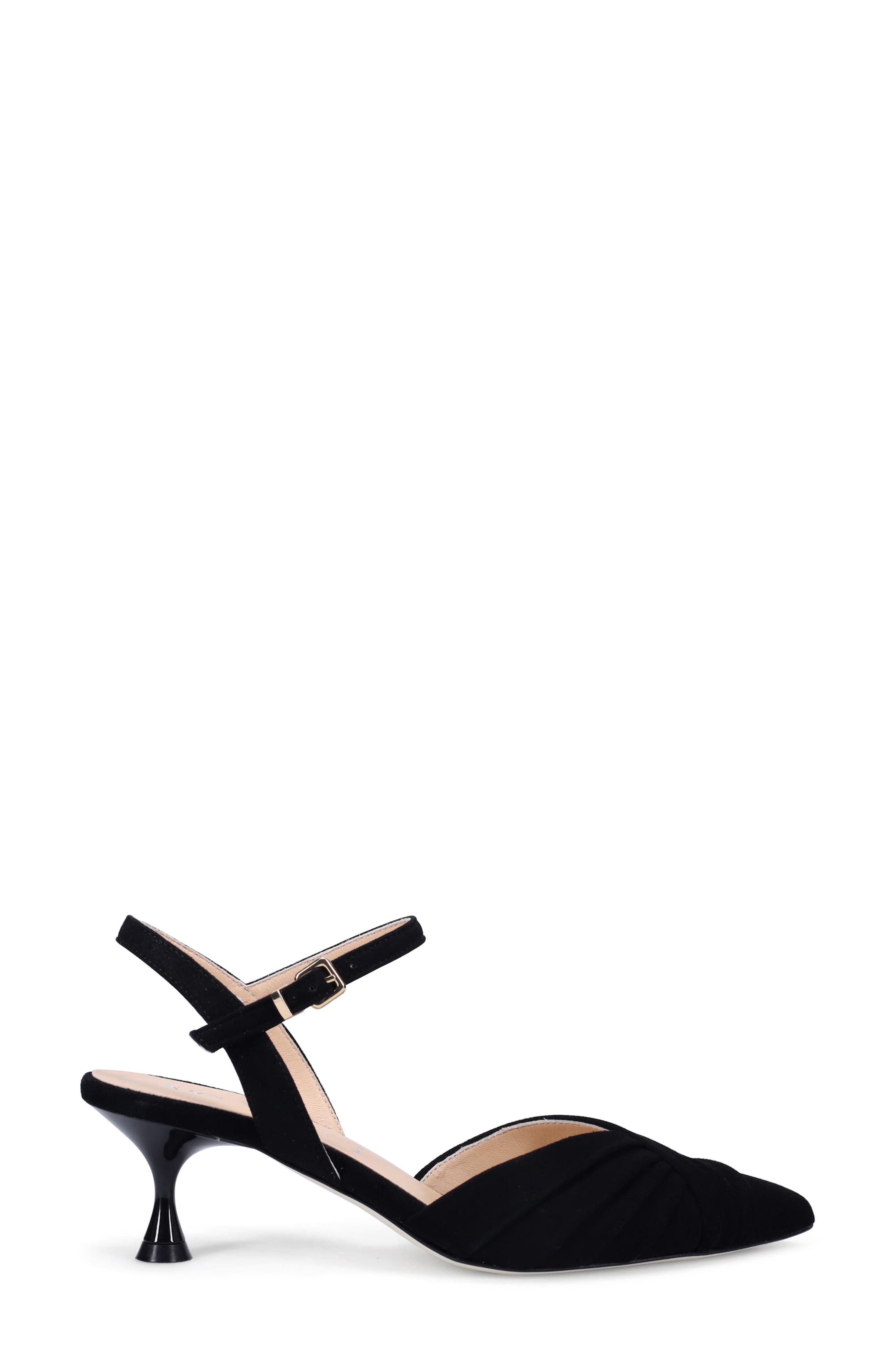 Ron White Quinelle Ankle Strap Pointed Toe Kitten Heel Pump, Alternate, color, Onyx Suede