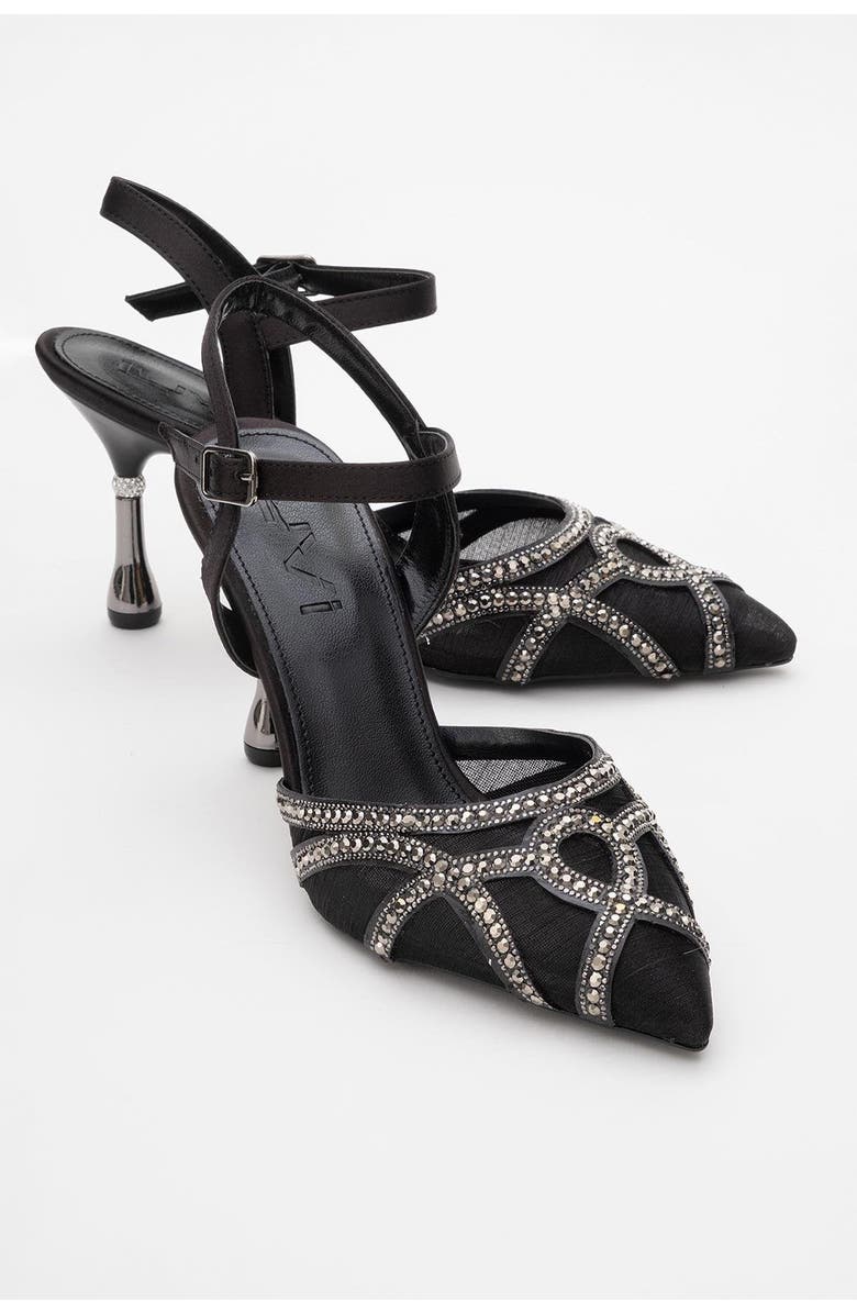 Prologue Shoes Volby Embellished Pointed Toe Pump, Alternate, color, Black Satin