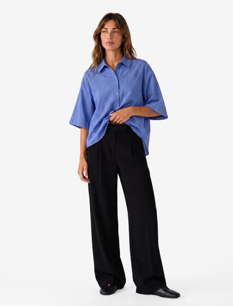 Wide Leg Tailored Trousers with Pockets