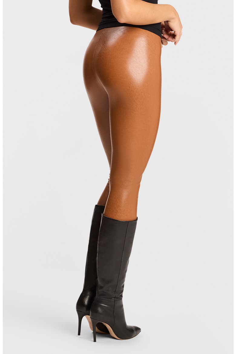Control Top Faux Leather Leggings, Alternate, color, COGNAC