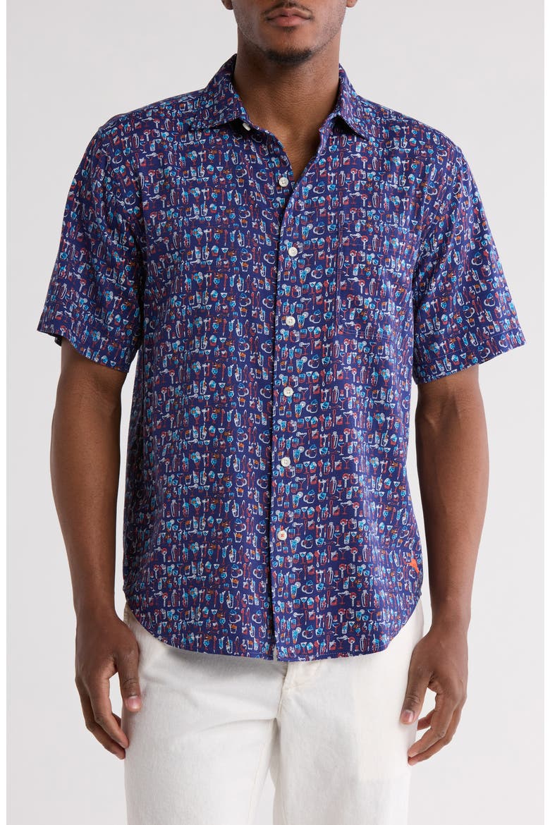 Last Call Short Sleeve Button-Up Shirt, Main, color, DARK BLUE MUSE