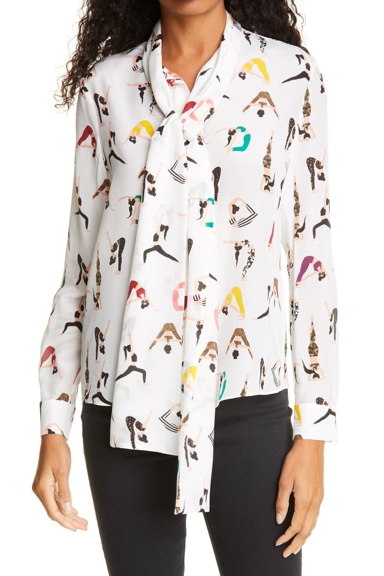 Jeannie Bow Collar Silk Top, Main, color, YOGA STACE