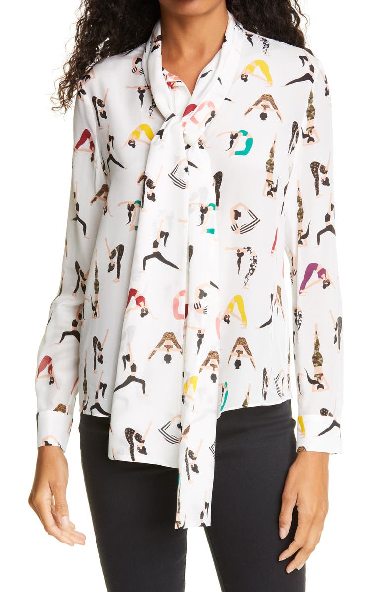 Alice + Olivia Jeannie Bow Collar Silk Top, Main, color,