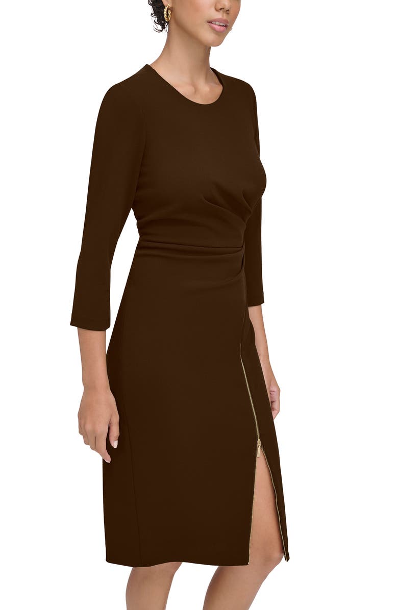 Calvin Klein Zip Trim Sheath Dress, Alternate, color, Coffee Bean
